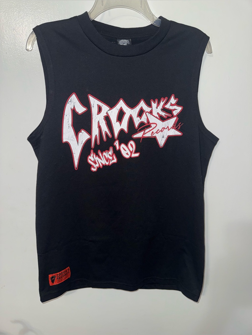 NWT Crooks & Castles Black Muscle Tee with White and Red Graphic